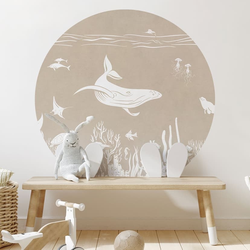 Vinilo decorativo Fascinantes criaturas marinas en el océano - Marrón - Kikki Belle - Redondo