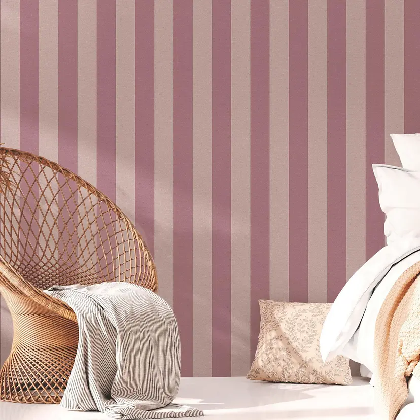 Papel pintado a rayas violeta gris sin PVC - Papel pintado no tejido rayas de A.S. Création 386654