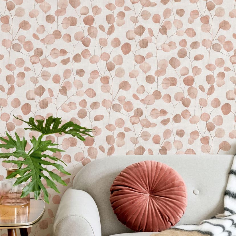 Papel pintado no tejido de color beige hojas aspecto naturaleza floral