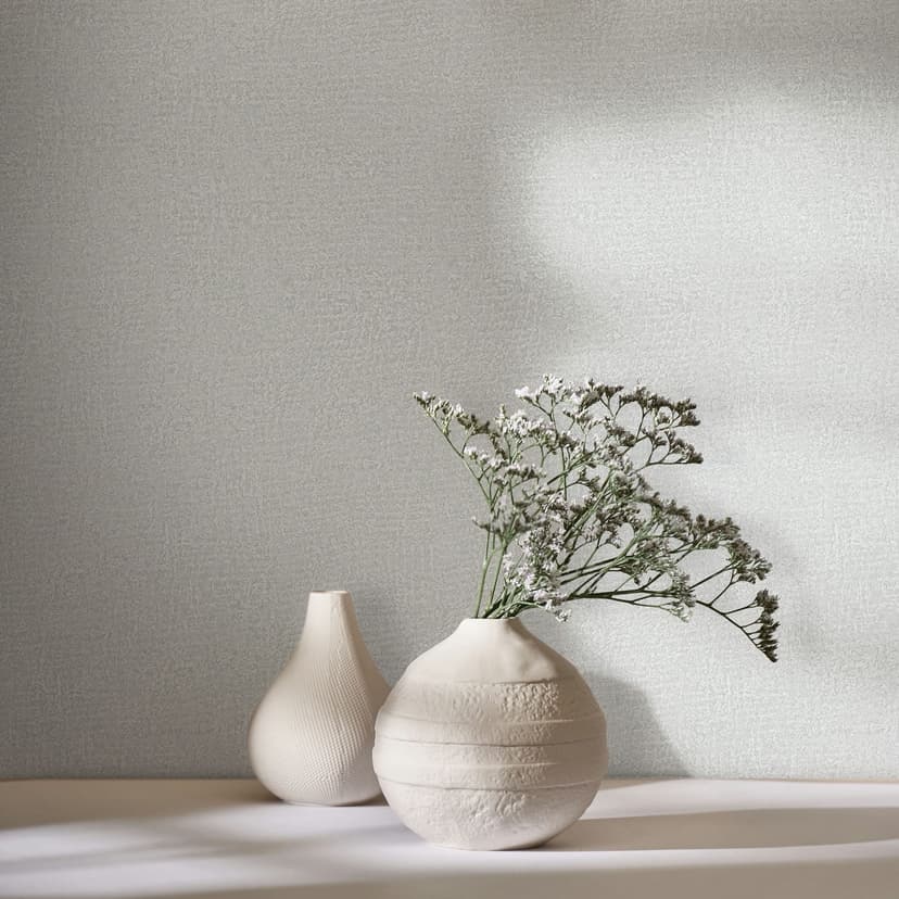 Papel pintado no tejido de color gris, blanco con textura de yeso textil liso