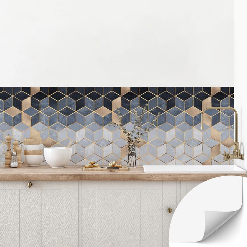 Salpicadero de cocina autoadhesivo Fredriksson - Geometría azul