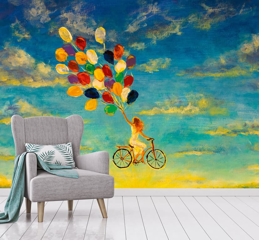 Papel pintado Globo de color nube en amarillo azul - Papel pintado tejido-no tejido Designwalls 2 - 2,55 x 3,5 m