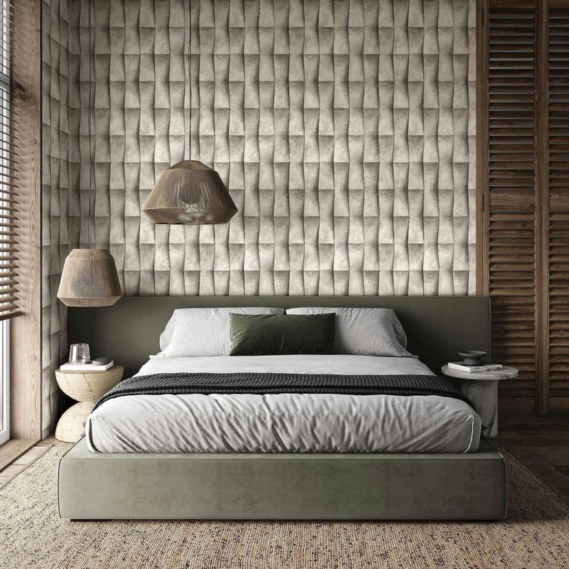 Papel pintado no tejido de color beige, gris yeso ilusión aspecto 3D rayas aspecto industrial moderno