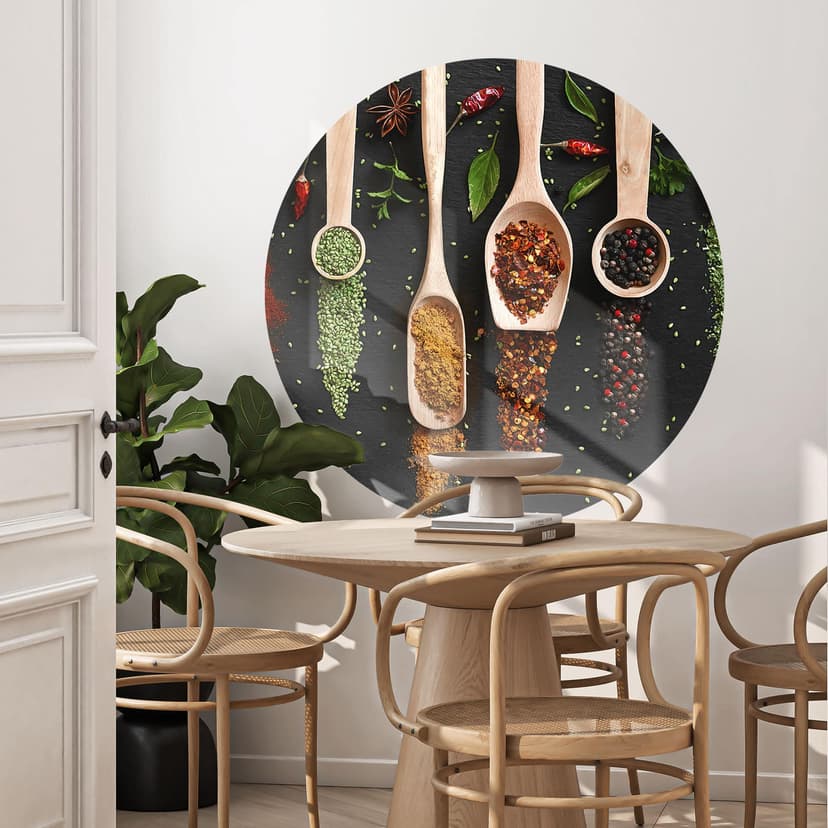 Vinilo decorativo de hierbas y especias sobre cuchara de madera - Dingemans - Redondo