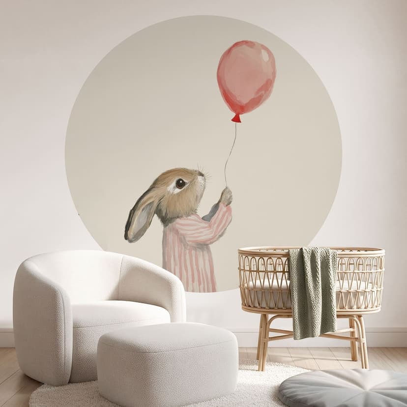 Fotomural Cute bunny with balloon - Treechild - Redondo - Autoadhesivo/no tejido
