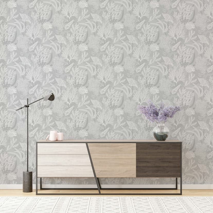 Papel pintado no tejido de conchas grises naturaleza gráfica submarina