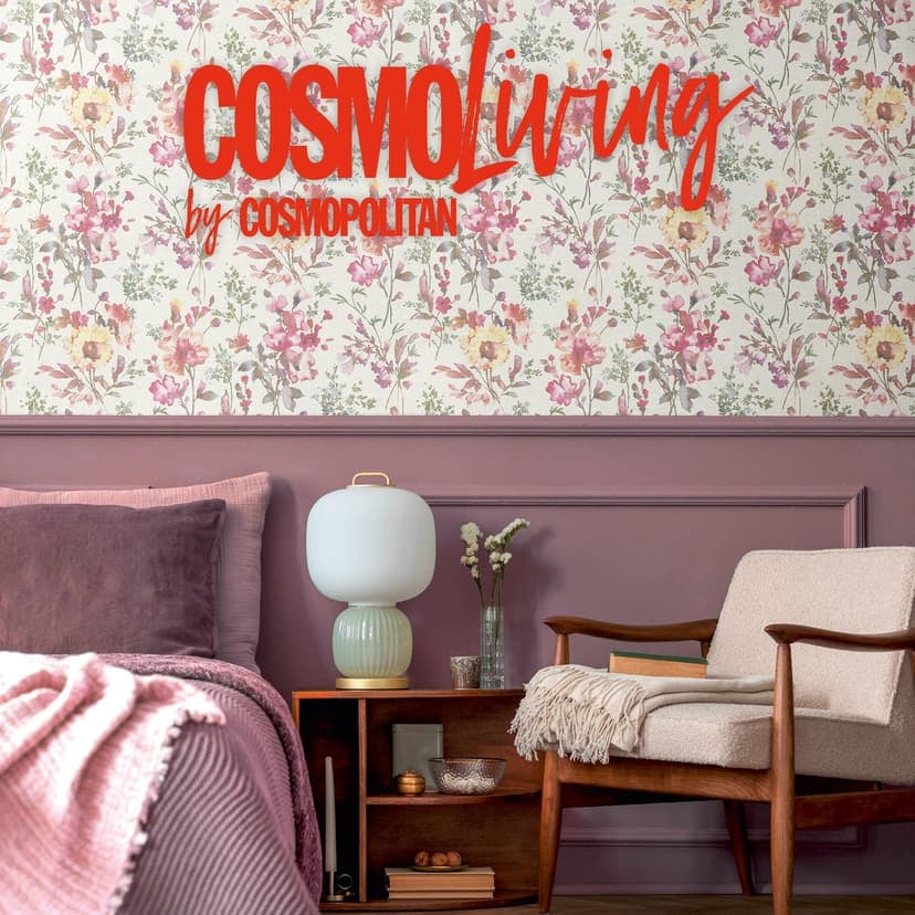 COSMOPOLITAN Papel pintado floral blanco rosa - Papel pintado no tejido floral acuarela salón