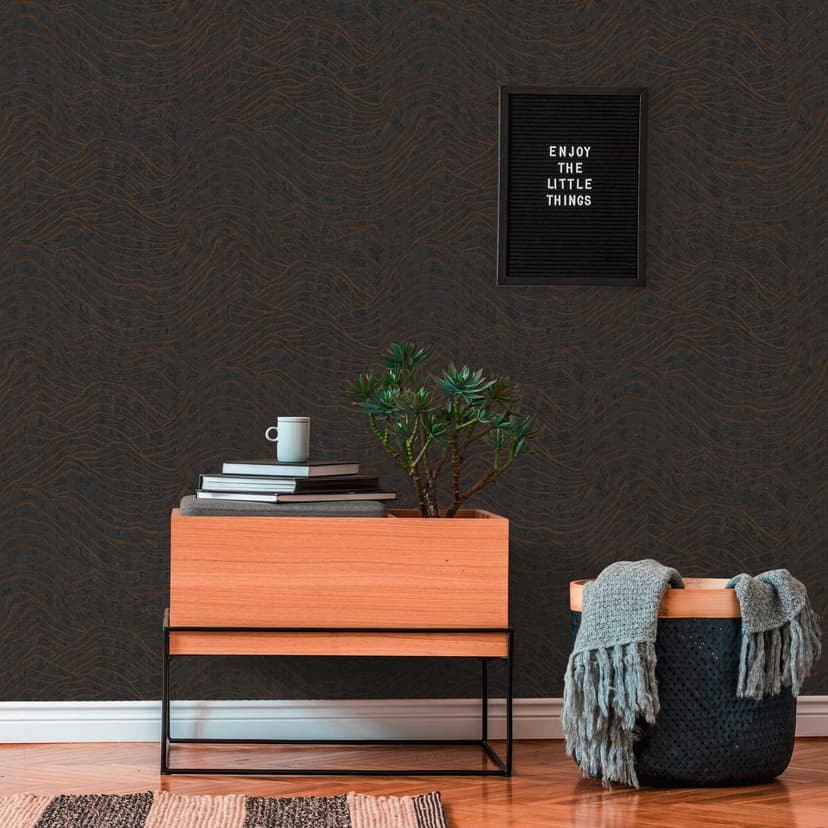 papel pintado 3D con ondas negro plata - papel pintado con motivo efecto metalizado - papel pintado no tejido moderno