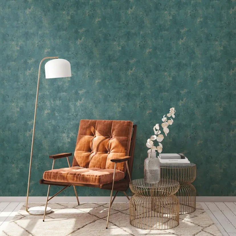 Papel pintado no tejido de color oro petróleo con aspecto de hormigón Papel pintado vintage con aspecto de yeso