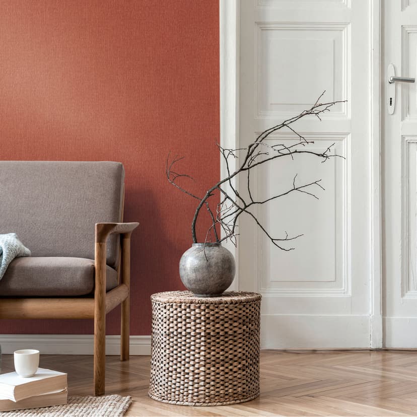 Lino textura terracota naranja - Papel pintado no tejido textil mate