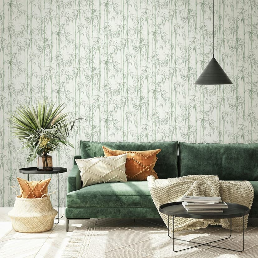Papel pintado no tejido de hojas de bambú verde naturaleza floral