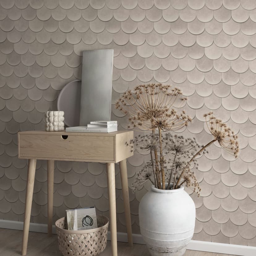 Papel pintado no tejido en gris 3D look escamas vintage usado look geométrico