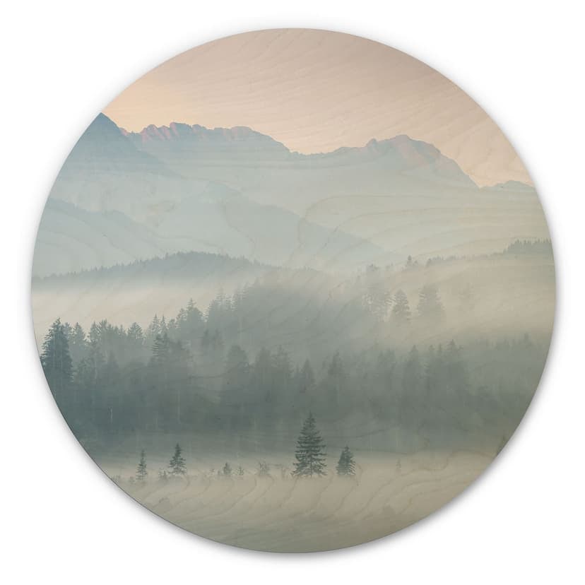 Cuadro de madera Paisaje forestal brumoso en otoño - Eisenmann - Redondo