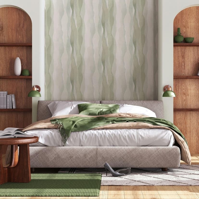 Papel pintado no tejido de rayas abstractas verdes de aspecto gráfico moderno