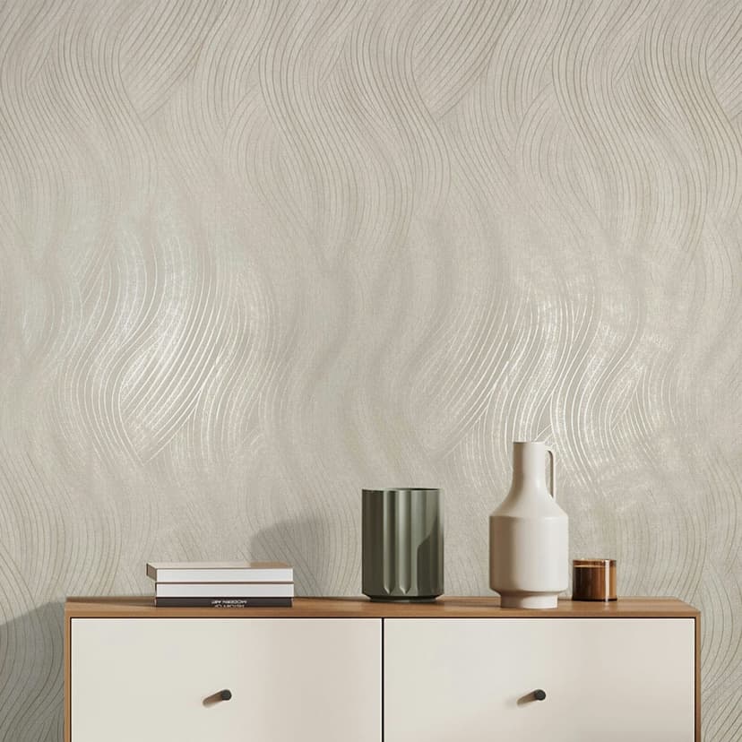 Papel pintado no tejido de color beige, gris textura ondulada aspecto gráfico moderno