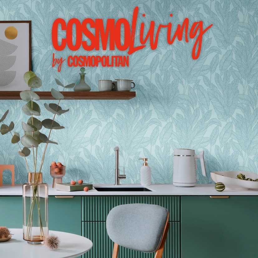 COSMOPOLITAN Papel pintado de diseño con textura de hojas azul claro - Papel pintado no tejido moderno