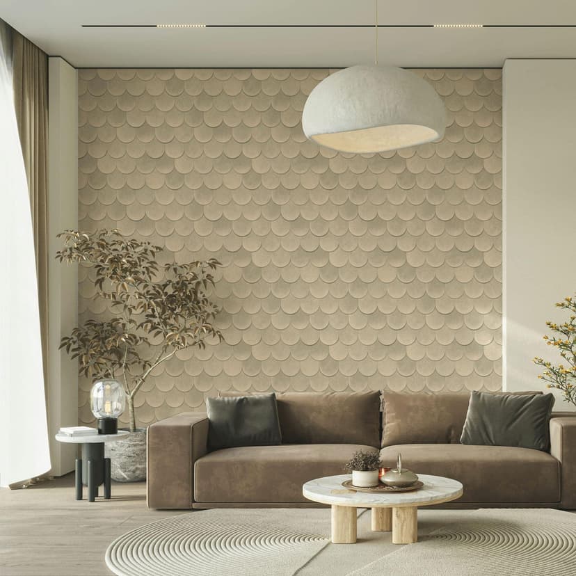 Papel pintado no tejido en beige marrón 3D look escamas vintage usado look geométrico