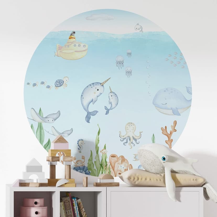 Vinilo decorativo para habitación infantil Lindo mundo submarino redondo - Oliver Robins