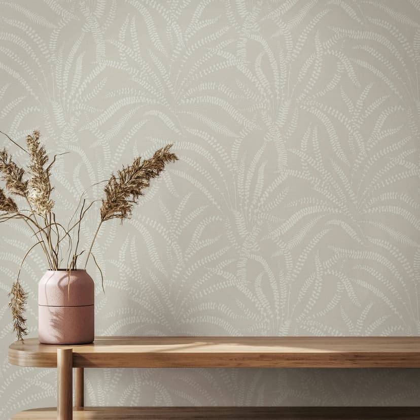 Papel pintado no tejido hojas, zarcillos naturaleza floral en gris beige
