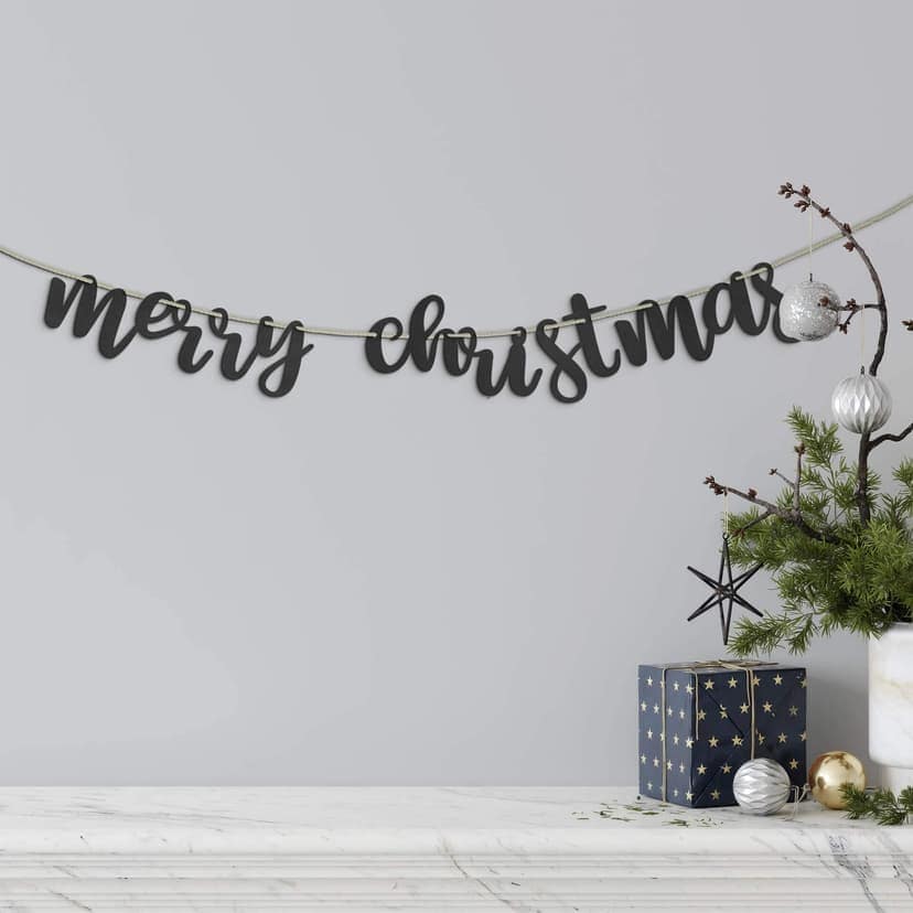Cadena de madera para banderines Feliz Navidad - MDF incl. cuerda de algodón