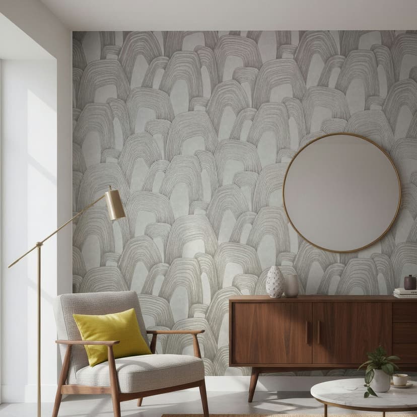 Papel pintado no tejido aspecto 3D, colina gráfico geométrico en gris