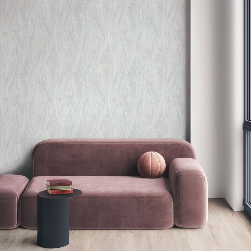 Papel pintado no tejido hormigón, ondas gráfico moderno en blanco