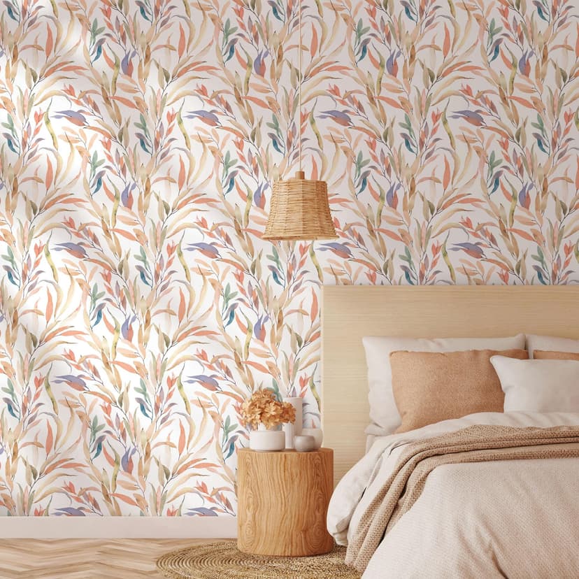 Papel pintado no tejido hojas naturaleza floral mate en blanco marrón