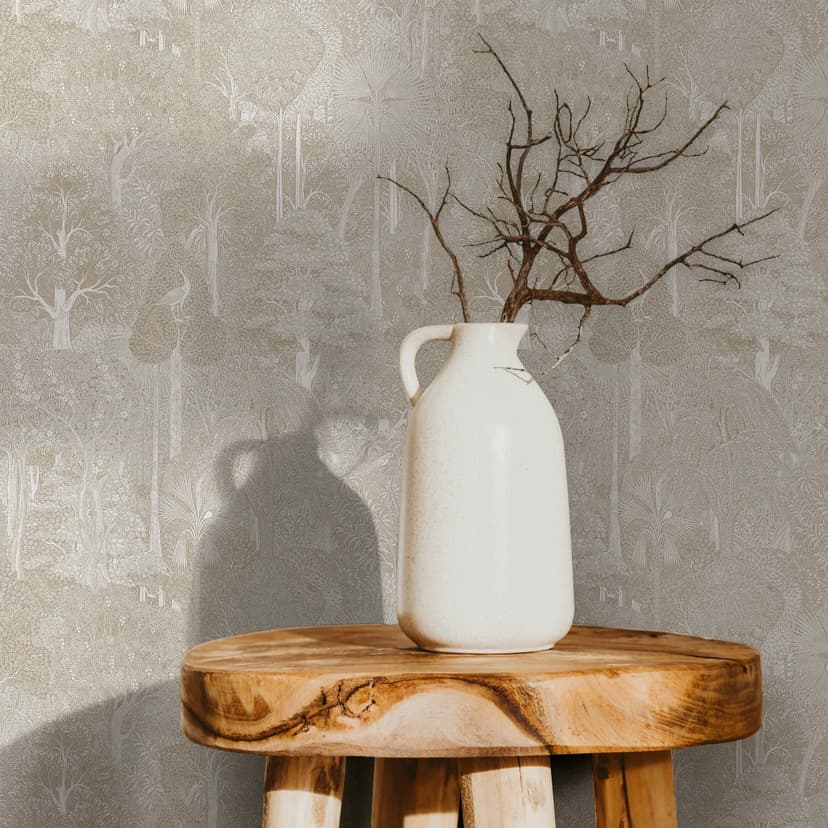 Papel pintado no tejido bosque, árboles naturaleza floral en beige