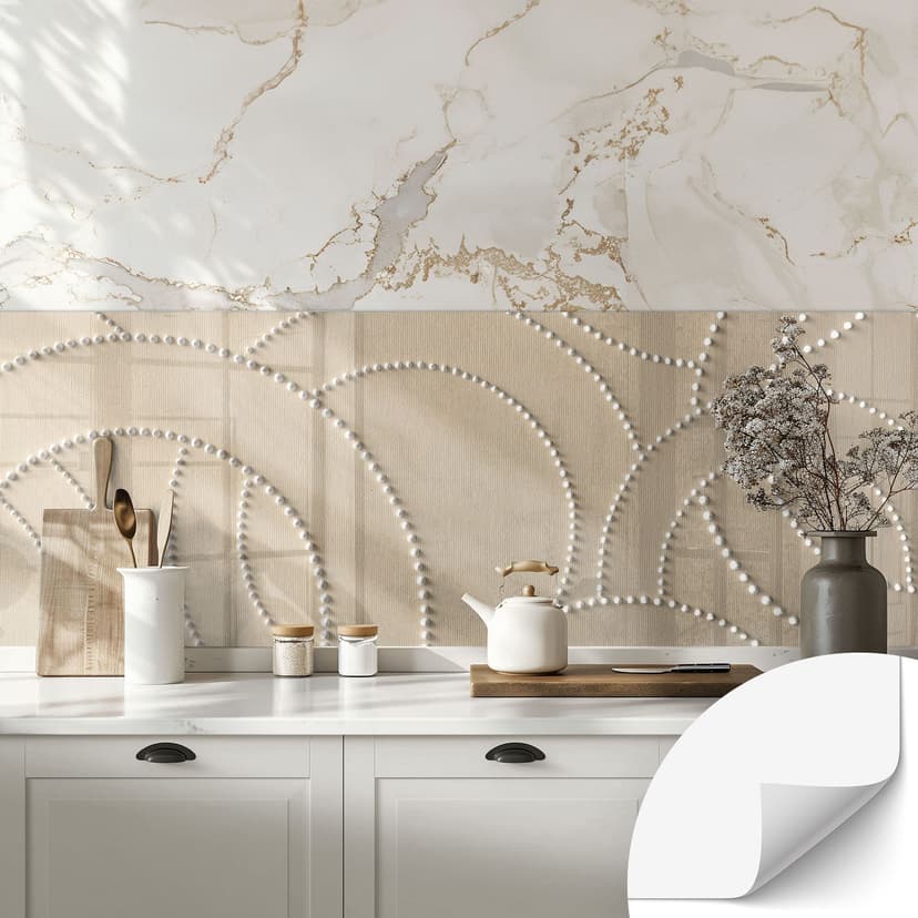 Salpicadero de cocina autoadhesivo anillos abstractos beige - Grande