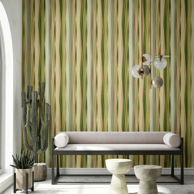Papel pintado no tejido Rayas Rayas Modernas, Niños mate en verde
