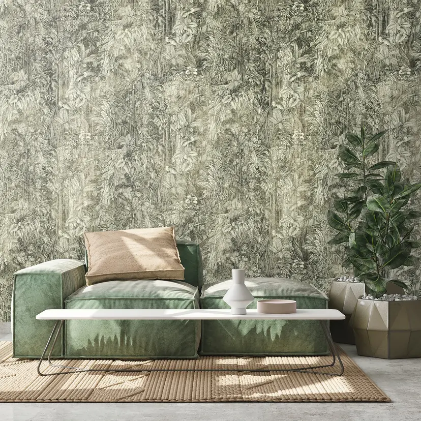 Fotomural verde gris - papel pintado no tejido retro vintage Livingwalls - mate y liso