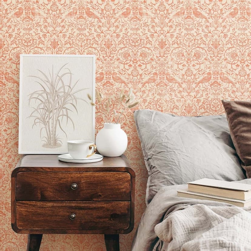 Papel pintado no tejido pájaros, flores naturaleza floral en beige