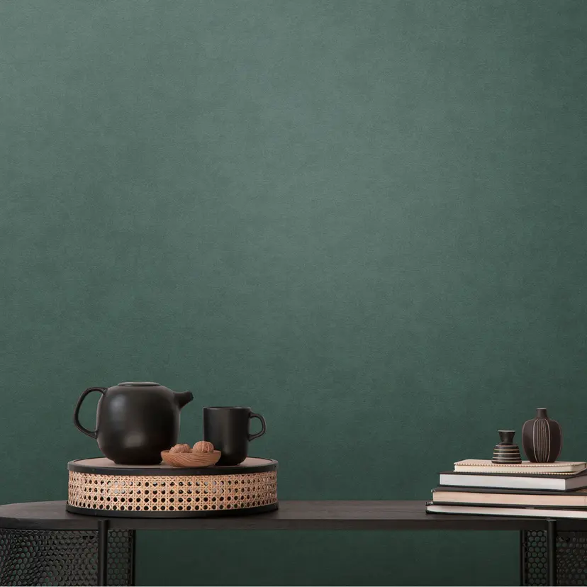 Papel pintado texturado verde oscuro liso - papel pintado moderno tejido-no tejido verde liso