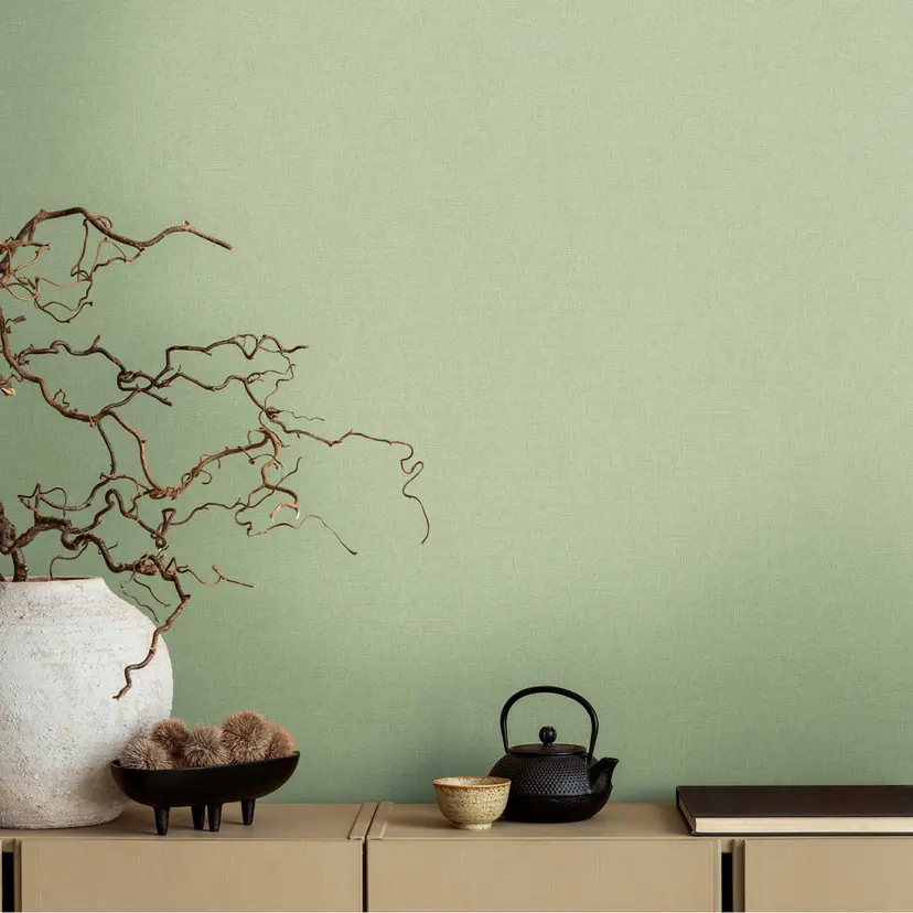 Papel pintado Unit en lino verde salvia - papel pintado texturizado para una elegancia atemporal