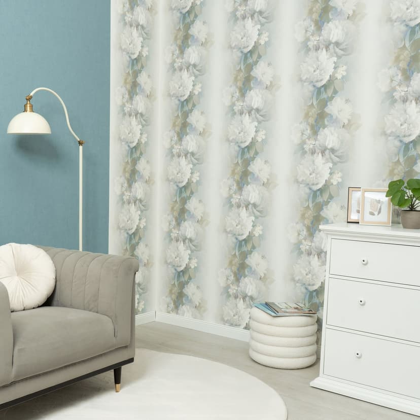 Papel pintado no tejido, papel pintado motivo floral Aurora azul