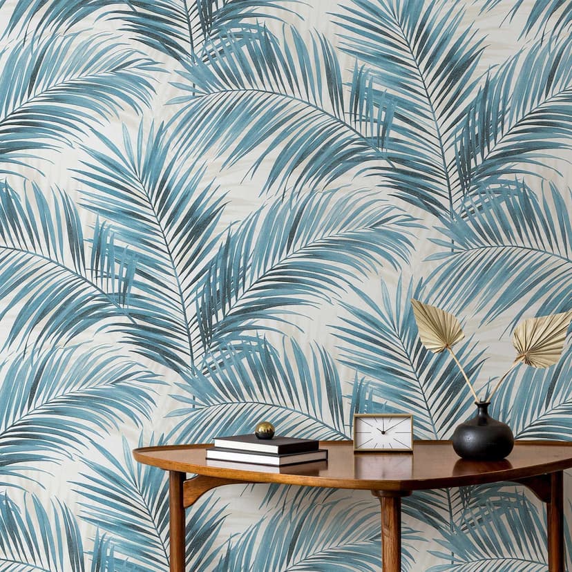 Papel pintado no tejido, papel pintado motivo hoja Cameo azul