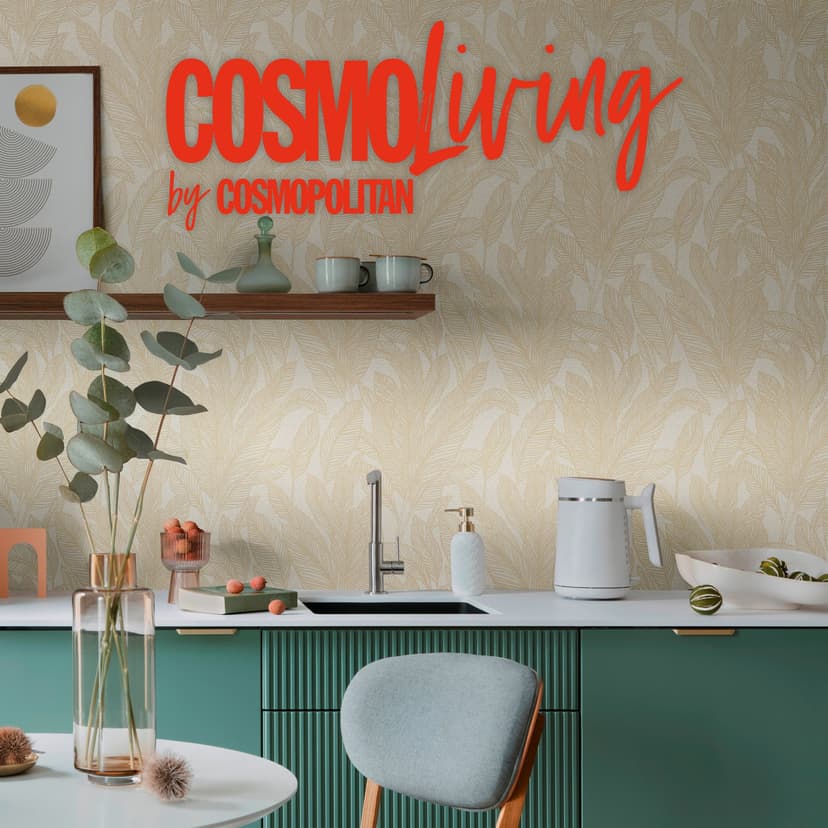 Papel pintado de dormitorio COSMOPOLITAN con hojas beige crema - Papel pintado no tejido naturaleza