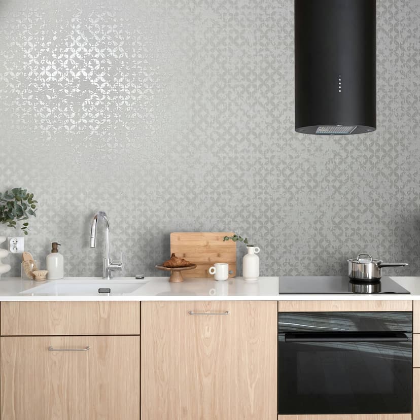 Papel pintado no tejido con estrellas estilo ornamental gráfico blanco