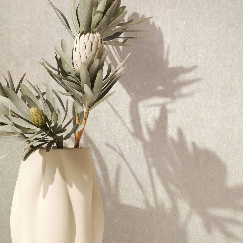 Papel pintado no tejido con aspecto de hormigón beige mate de textura ligera