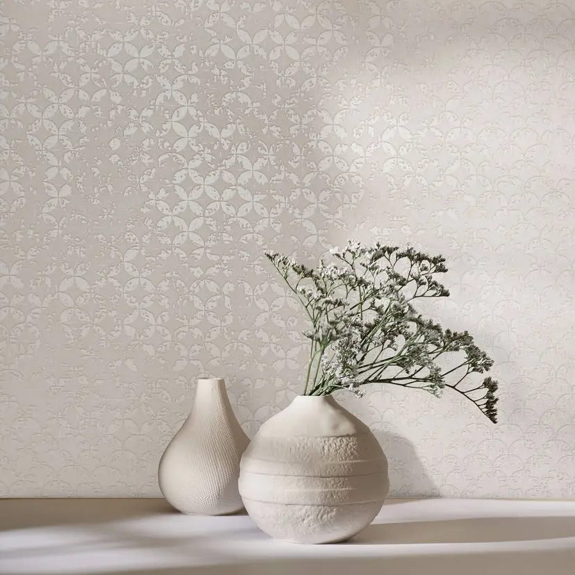 Papel pintado no tejido con estrellas estilo ornamental gráfico beige