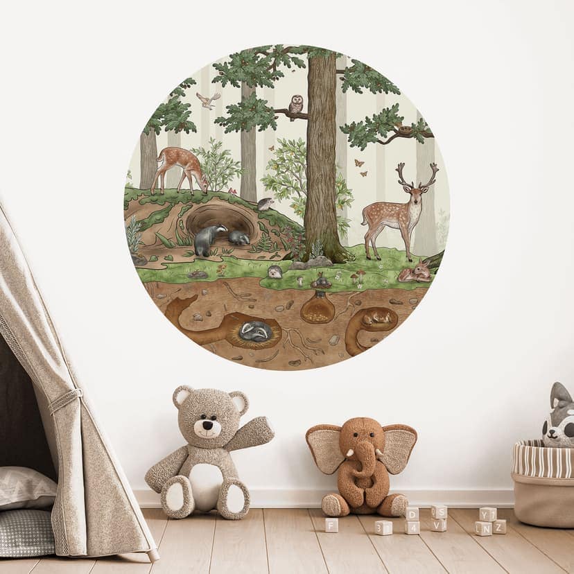 Vinilo decorativo objeto oculto animales del bosque - Kikki Belle - Redondo